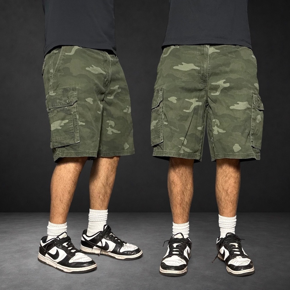 Lee Camo Cargo Shorts Green Camouflage Baggy Skater 90s Vintage Size 36